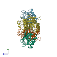 PDB entry 2zyz coloured by chain, side view.