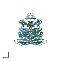 PDB entry 2zza coloured by chain, side view.