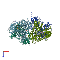 PDB entry 2zzb coloured by chain, top view.