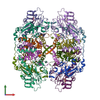 PDB entry 2zzd coloured by chain, front view.