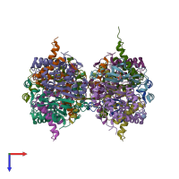 PDB entry 2zzd coloured by chain, top view.