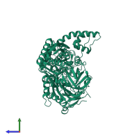 PDB entry 2zzf coloured by chain, side view.