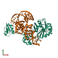 PDB entry 2zzm coloured by chain, front view.