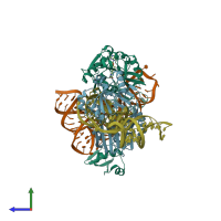 PDB entry 2zzn coloured by chain, side view.