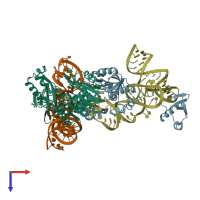 PDB entry 2zzn coloured by chain, top view.