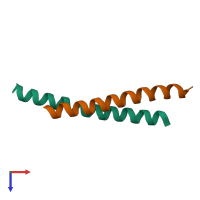 PDB entry 2zzo coloured by chain, top view.