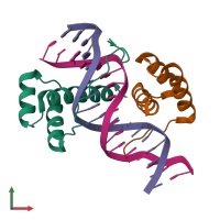 Hetero tetrameric assembly 1 of PDB entry 3a01 coloured by chemically distinct molecules, front view.