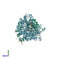 PDB entry 3a06 coloured by chain, side view.