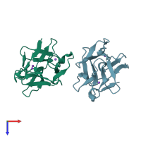 PDB entry 3a07 coloured by chain, top view.