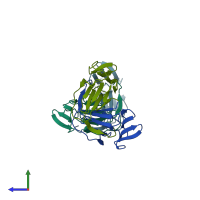 PDB entry 3a0c coloured by chain, side view.