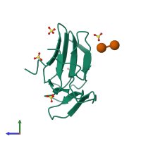 PDB entry 3a0e coloured by chain, side view.