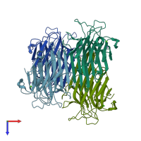 PDB entry 3a0k coloured by chain, top view.