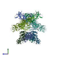 PDB entry 3a12 coloured by chain, side view.