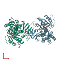 PDB entry 3a14 coloured by chain, front view.