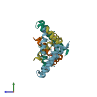 PDB entry 3a1g coloured by chain, side view.