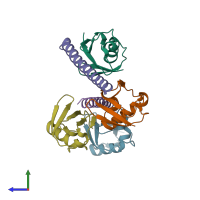 PDB entry 3a1q coloured by chain, side view.