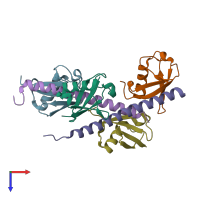 PDB entry 3a1q coloured by chain, top view.