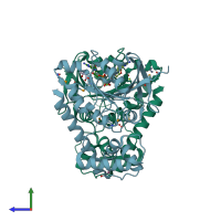 PDB entry 3a1s coloured by chain, side view.