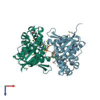 PDB entry 3a1s coloured by chain, top view.