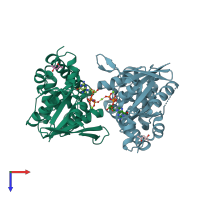 PDB entry 3a1u coloured by chain, top view.