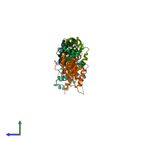 PDB entry 3a1y coloured by chain, side view.