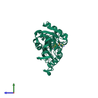 PDB entry 3a25 coloured by chain, side view.