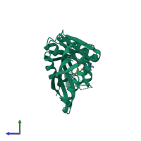 PDB entry 3a27 coloured by chain, side view.