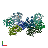 PDB entry 3a28 coloured by chain, front view.