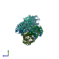 PDB entry 3a28 coloured by chain, side view.
