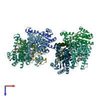 PDB entry 3a28 coloured by chain, top view.