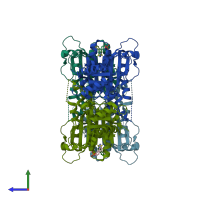 PDB entry 3a29 coloured by chain, side view.