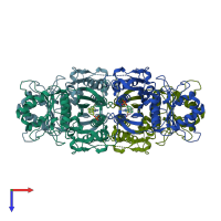 PDB entry 3a29 coloured by chain, top view.