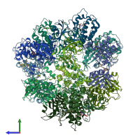 PDB entry 3a2c coloured by chain, side view.