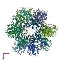 PDB entry 3a2c coloured by chain, top view.
