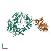 PDB entry 3a2f coloured by chain, front view.