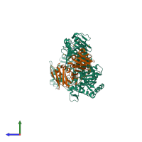 PDB entry 3a2f coloured by chain, side view.