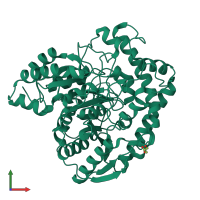 PDB entry 3a2p coloured by chain, front view.