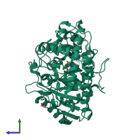 PDB entry 3a2q coloured by chain, side view.