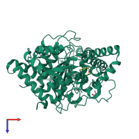 PDB entry 3a2q coloured by chain, top view.