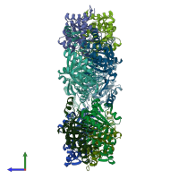 PDB entry 3a2v coloured by chain, side view.