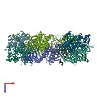 PDB entry 3a2v coloured by chain, top view.