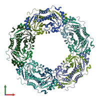 PDB entry 3a2w coloured by chain, front view.