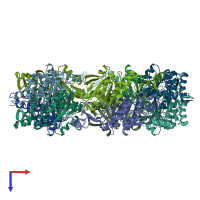 PDB entry 3a2x coloured by chain, top view.