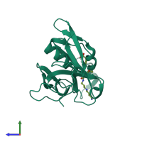 Monomeric assembly 1 of PDB entry 3a2y coloured by chemically distinct molecules, side view.