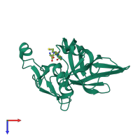 Monomeric assembly 1 of PDB entry 3a2y coloured by chemically distinct molecules, top view.