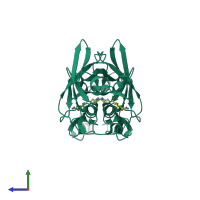 Homo dimeric assembly 2 of PDB entry 3a2y coloured by chemically distinct molecules, side view.