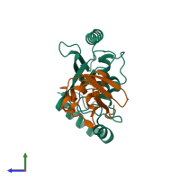 PDB entry 3a33 coloured by chain, side view.