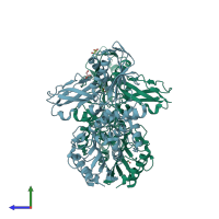 PDB entry 3a3d coloured by chain, side view.