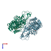 PDB entry 3a3d coloured by chain, top view.