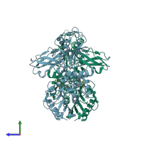 PDB entry 3a3f coloured by chain, side view.